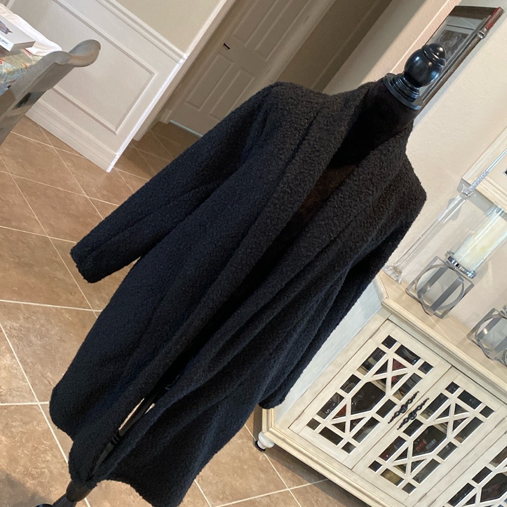 nlt black fuzzy coat, size large